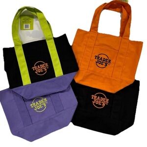 Trader Joe's Reusable Tote Bag Set - Orange, Black, Purple, Green